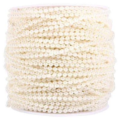 Productafbeelding van Parelketting, rol van 50 meter, 3 mm breed, wit, voor decoratie en knutselen