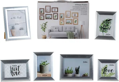 Produktbild von 6er Set Bilderrahmen in silber Fotorahmen mit Aufsteller und Aufhängung Fotowand Collage Bilderrahmenset