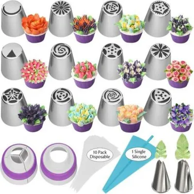 Immagine prodotto di 12pcs russo piping ugelli +1 professionale piping bag 20cm torta decorazione 27pcs set