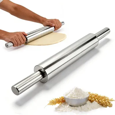 Image de Solidchoice - Rouleau à pâtisserie en acier inoxydable avec revêtement antiadhésif et poignée