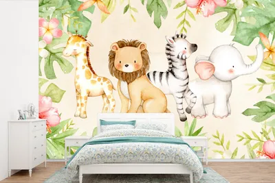 Produktbild von Fotobehang Jungle - Dekoration - Dieren - Blumen - Pflanzen - 390 cm Breit - 260 cm hoch