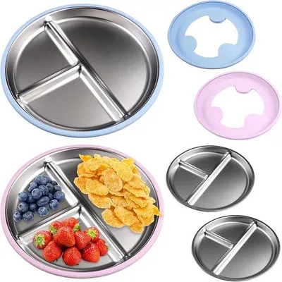 Zdjęcie produktu dla Dwie rurkowe podstawki dla dzieci w kolorze niebieskim, o średnicy 23 cm, odporne na wysoką temperaturę, niezawierające , łatwe w czyszczeniu i wyposażone w antypoślizgowe nakładki.