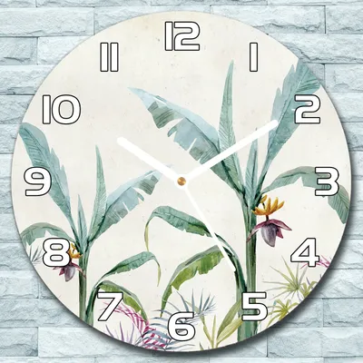 Produktbild von Wanduhr aus Glas Rund fi 30 Dschungel Blumen Quarz Deko Schlafzimmer Büro