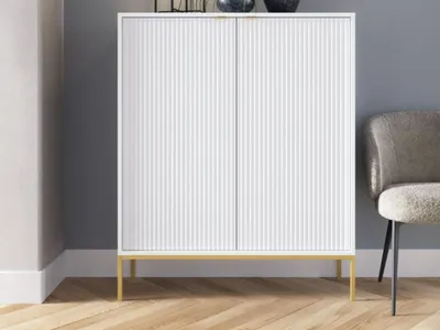 Produktbild von GrainGold Kommode Amber - Kommode mit Türen - Sideboard, TV-Kommode - Kommode Weiß mit Golden Beinen