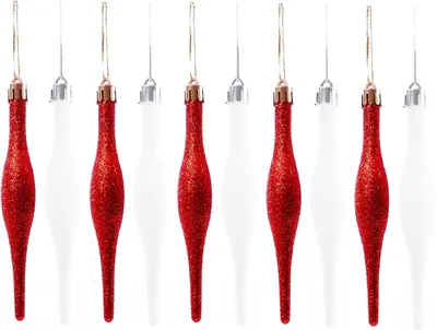 Weihnachts-Tropfenkugeln 10er-Pack Rot & Weiß Glitzer Matt