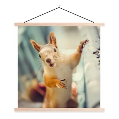 Produktbild von MuchoWow® Textilposter Eichhörnchen - Tier - Herbst - Porträt 40x40 cm mit holzfarbenen Rahmen - Posterleiste
