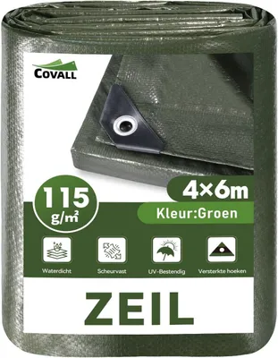Productafbeelding van Groen afdekzeil 4 x 6 m, waterdicht en UV-bestendig, met metalen ogen