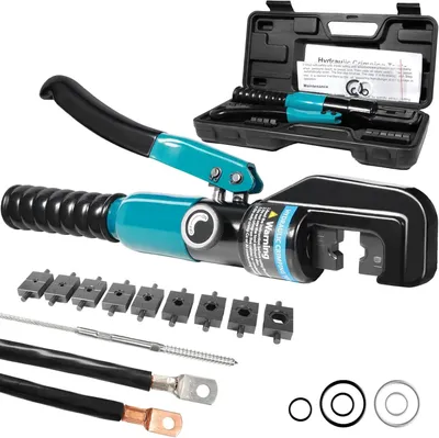Image de Pince à sertir hydraulique - 10 tonnes - 9 matrices - 12–2/0 AWG - 4–70 mm² - Pour cosses de batterie - Bleue