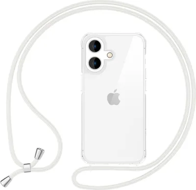 Immagine prodotto di NALIA Custodia trasparente con cinturino per iPhone 16, custodia protettiva trasparente con catena per cellulare, custodia per cellulare bianca