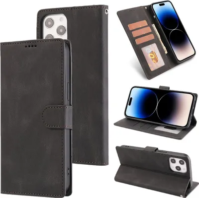 Produktbild von König Design Hülle kompatibel mit Apple iPhone 14 Pro Max Kunstleder Handyhülle - Handy Case Schwarz