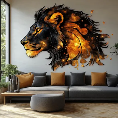 Produktbild von Decords Wandtattoo – kosmischer Löwe mit feurigem 3D-Effekt, 180 cm
