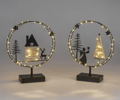 Produktbild von formano LED-Kreise 2er-Set Engel & Winterdorf Timer 6h/18h Weihnachtsdeko