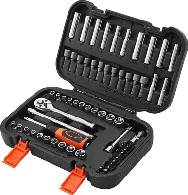 Produktbild von SucceBuy Steckschlüsselsatz Ratschensatz 70-teilig, 6,4-mm-Antrieb, SAE und metrisch, tief und flach, Mechaniker-Werkzeugsatz mit Bits und Zubehör, Aufbewahrungskoffer, CR-V-Legierungsstahl, geeignet für Autoreparaturen