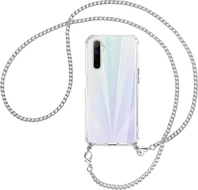 Produktbild von Handykette Backcover-Schutzhülle mit Band (Metall silberfarben) für Realme 6 / 6S - silberfarbene Kette
