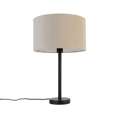 Produktbild von QAZQA - Design Moderne Tischlampe schwarz mit Bouclé-Schirm hellbraun 35 cm - Simplo I Wohnzimmer I Schlafzimmer - Stahl Rund - LED geeignet E27