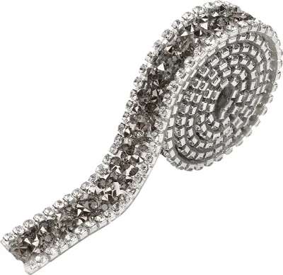 Productafbeelding van 1 meter (91 cm) diamantgaasband, 15 mm strasskristalversiering, glinsterende decoratieve band voor knutselen, grijs