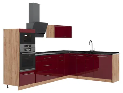 Produktbild von Eckküche Vicco Fame-Line Bordeaux Hochglanz/Goldkraft Eiche 287 x 207 cm, AP Anthrazit, Model 63509