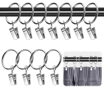 Produktbild von 25 Vorhangringe mit Clips, 32 mm Innendurchmesser, Duschvorhangringe, Vorhangclips, Aufhängeringe für Vorhänge, Vorhangringe für Fenster, Türen und Duschvorhänge