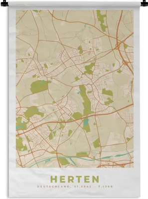 Produktbild von MuchoWow® Wandteppich Wandbehang Stadtplan - Hirsche - Karte - Vintage 120x180 cm Tapisserie Dekoration Wandtuch - Schlafzimmer - Dekorationen für das Haus