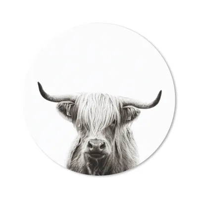 Produktbild von MuchoWow® Mauspad Mousepad Porträt Schottischer Highlander - Schottische Kuh - Schwarz und weiß 50x50 cm - Mousepads - Maus Mat - Pad - Mausunterlage - Vinyl