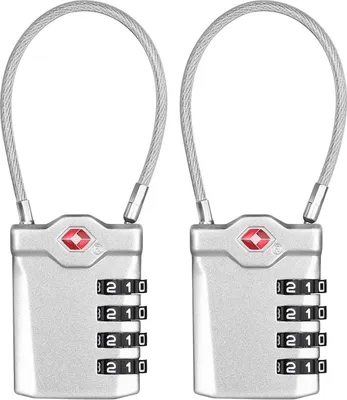 Image de ZHEGE Serrure à combinaison TSA pour valise Cadenas à 4 chiffres, jeu de 2 pièces argentées