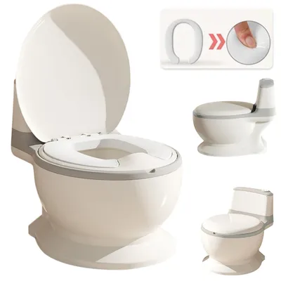 Produktbild von Kindertoilette Töpfchen Toilettentrainer mit Spülgeräusch Babytopf mit Deckel Kinder Toilettensitz grau