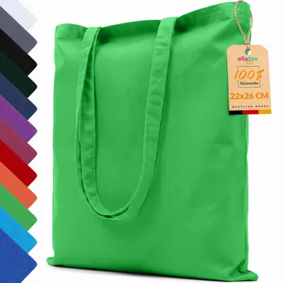 Produktbild von EllaTex Baumwolltasche 22x26 cm – Stoffbeutel aus 100% Baumwolle mit kurzen Henkeln, in Farbe: Grün