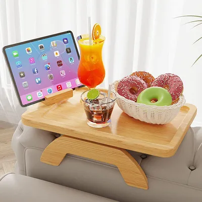 Imagen del producto de Mesa plegable para el reposabrazos del sofá, con cajón