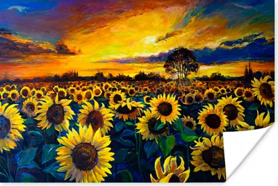 Produktbild von MuchoWow® Poster Gemälde - Ölfarbe - Blumen - Sonnenblume 120x80 cm - Bilder