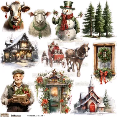 Produktbild von AUFKLEBER ScrapLove Nachbildung Stickers - Christmas Farm 1 - Weihnachtsfarm 1