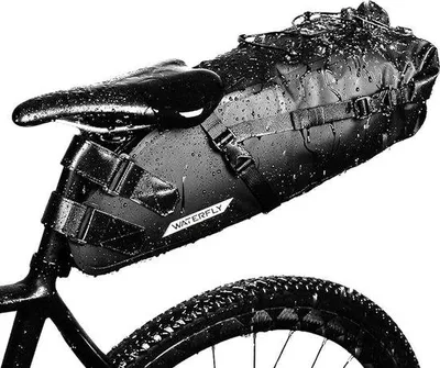 Productafbeelding van Unyqoos® Waterdichte fietstass voor op het zadel, 10 liter (47x15x16 cm) – Gemaakt van 840D PVC/nylon, geschikt voor racefietsen en mountainbikes, bevestiging met klittenband en gespen (geen gereedschap nodig), reflecterend