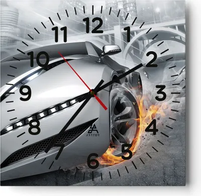 Produktbild von Wanduhr - Quadrat - Glasuhr - Sportwagen Sport Rennen Geschwindigkeit - 30x30cm - Schleichendes Uhrwerk - Lautlos - zum Aufhängen bereit - Dekoration Modern - Wanddekoration aus Glas - C4AC30x30-2650