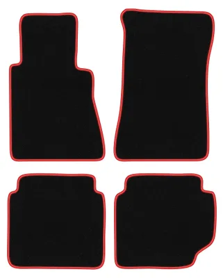 Produktbild von Fußmatten Automatten Velours Schwarz/Rot für Mercedes W116S 1972-1980 Set 4-tlg