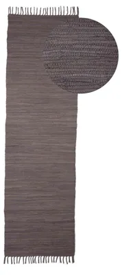 Produktbild von carpetfine Flickenteppich Kelim Chindi Uni Läufer Grau 80x300 cm, handgewebt | Fleckerlteppich aus Baumwolle für Wohnzimmermit Fransen