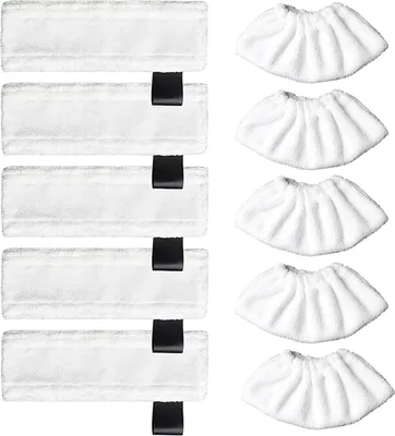 Produktbild von 10 Stück Zubehör für Kär-cher Dampfreiniger Easyfix SC2 SC3 SC4 SC5 SV7, Mikrofaser-Tuchset für Kär-cher SC1 SC2 SC3 SC4 SC5 SV7 (5 Bodentücher + 5 Stoffbezug)
