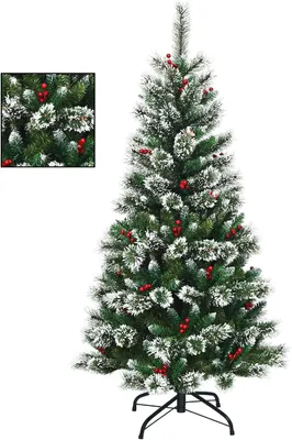 Obrázek produktu pro KOMFOTTEU Umělý vánoční stromek 150/180/210/230/270 cm z PVC, samootevírací vánoční stromek s deštníkem s podstavcem, vánoční stromek, pro venkovní použití (150 cm, zasněžený s