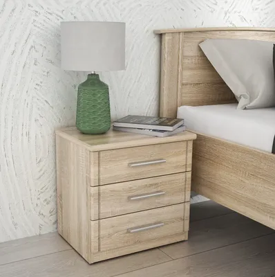 Produktbild von Nachtkommode >GLORIA< in Sonoma Eiche Nachbildung, 3 Schubladen - 45,2x45,9x35,1cm (BxHxT)