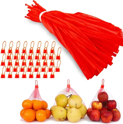 Produktbild von Netzbeutel – 100 Stück – Wiederverwendbare Netzbeutel – Mit Knopf – Eiernetzbeutel – Obstnetzbeutel – für Eier, Nüsse und Lebensmittel – Rot