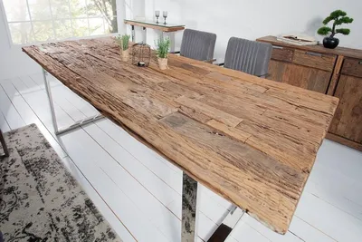 Image de Casa Padrino Table de salle à manger design en bois massif Nature Mod2 - Teck - 200 x 100 x H.75 cm - En bois de teck massif