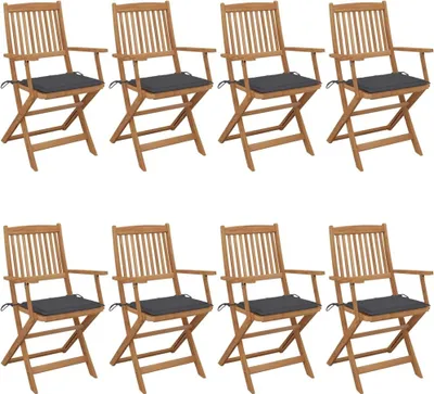 Image de Chaises pliables de jardin lot de 8 avec coussins Bois d'acacia