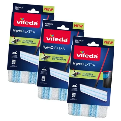 Image de Tête de remplacement pour mop plat Vileda H2prO, en microfibre, lavable en machine, référence 175786, lot de 3
