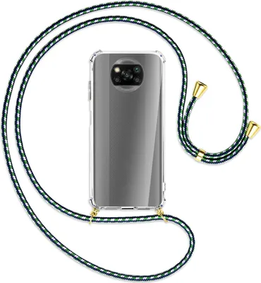 Produktbild von Handykette Backcover-Schutzhülle mit Band (Metall goldfarben) für Xiaomi Poco X3 NFC - Blautöne