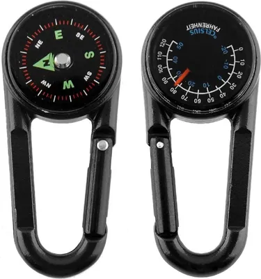 Produktbild von Thermometer Multifunktionaler tragbarer Metallkompass zum Wandern/Camping, mit Lupe, professioneller 3-in-1 (schwarz)