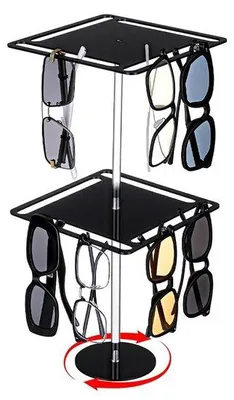 Produktbild von Sonnenschutz Organizer - Roterender Brillenstand - Schwarz - 2-Lagig Acryl - Brillen Display - 18x18x40,9 cm - Tisch oder Dressier - Brillenablage