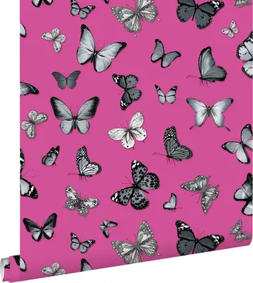 Produktbild von ESTAhome Tapete Schmetterlinge Schwarz und Rosa 53 cm x 10.05 m