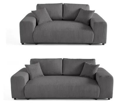 Image de Best Mobilier Garance - Ensemble de canapés droits 2+3 places velours côtelé , Gris foncé