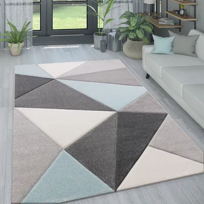 Produktbild von Wohnzimmer Teppich in Pastell Farben, Moderne Rauten Dreieck u. Zick-Zack Muster Grösse 80x300 cm
