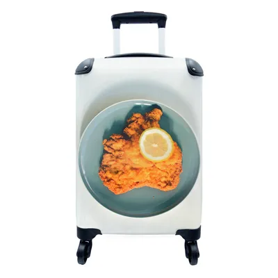 Produktbild von MuchoWow® Koffer Handgepäck Trolley Rollkoffer Kleine Reisekoffer mit 4 Rollen - Wiener Schnitzel auf einem Teller - Cabin Size < 55x40x23 cm & 55x40x20 cm - Fotokoffer - Kabinenkoffer - Boardgepäck - Reise-Box - Reisekoffer - Reisegepäck - Koffer mit Bild - Trolley für Kinder