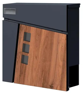 Produktbild von Briefkasten aus Holzdesign und Anthrazit mit Zeitungsfach, modern und groß, Wandbriefkasten
