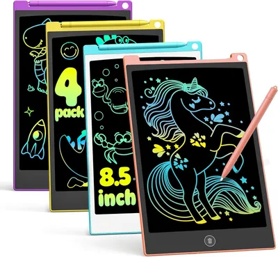 Image de Tablette d'écriture LCD, lot de 4, écran de 8,5 pouces, tableau de dessin coloré, tablette de dessin pour enfants, idéale pour les voyages, les activités et l'apprentissage